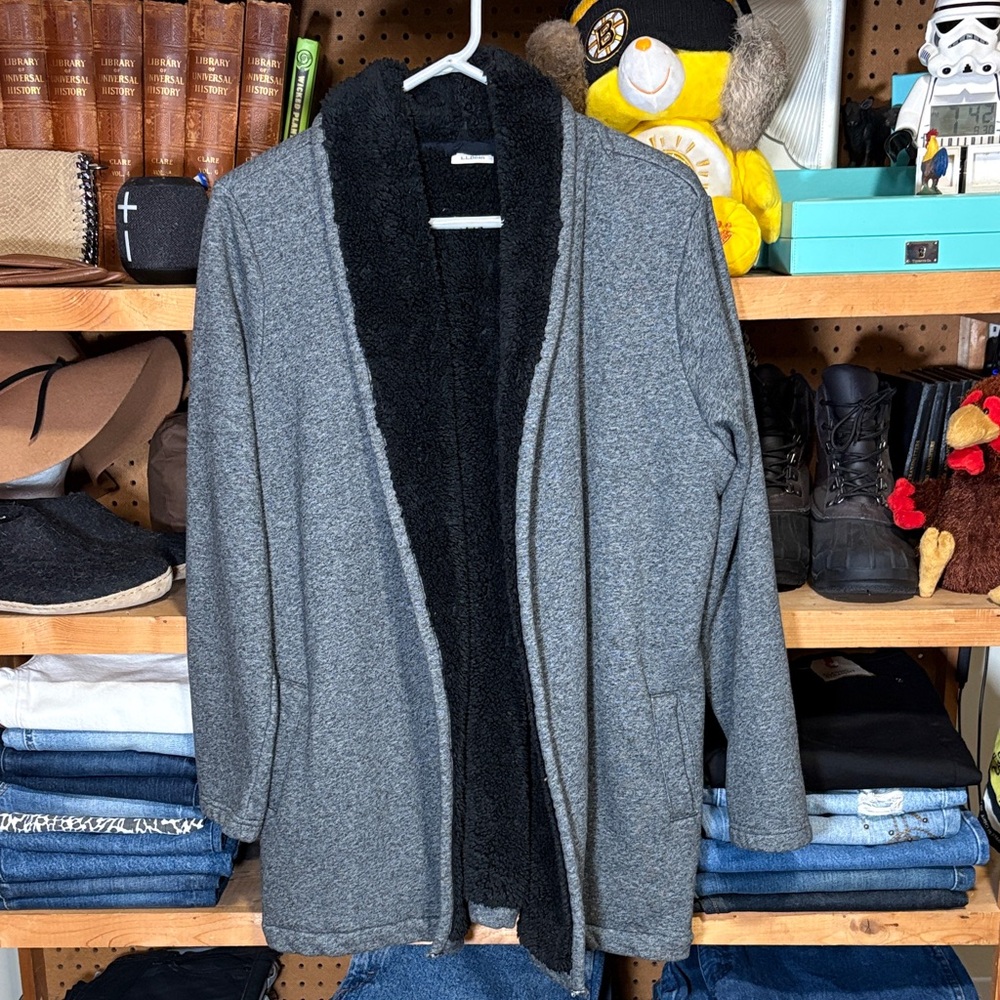 L.L.Bean Women’s Sherpa Lined Open Cardigan Jacket Gray Size L